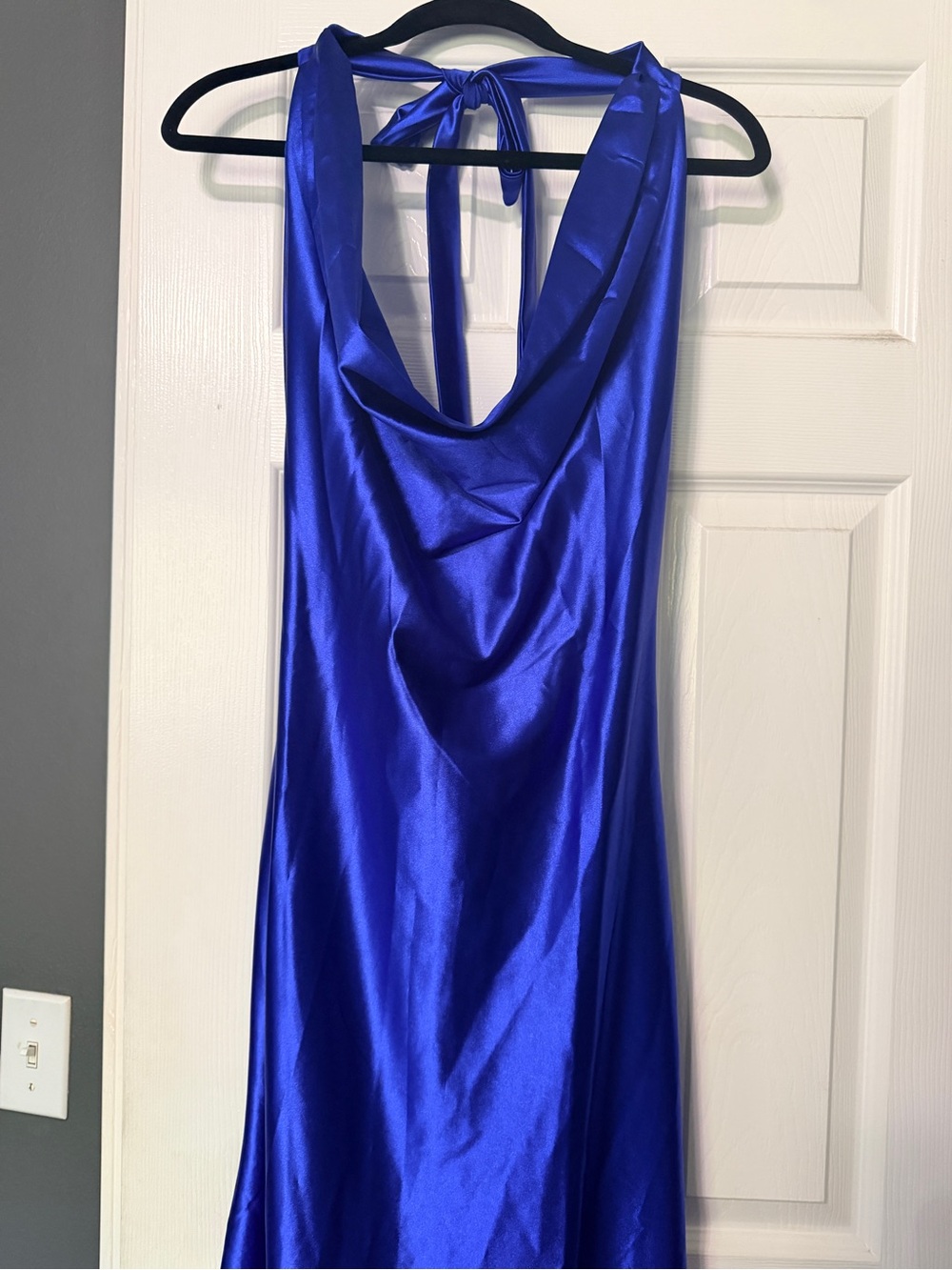 Elegant Cowl Neck Satin Gown in Royal Blue